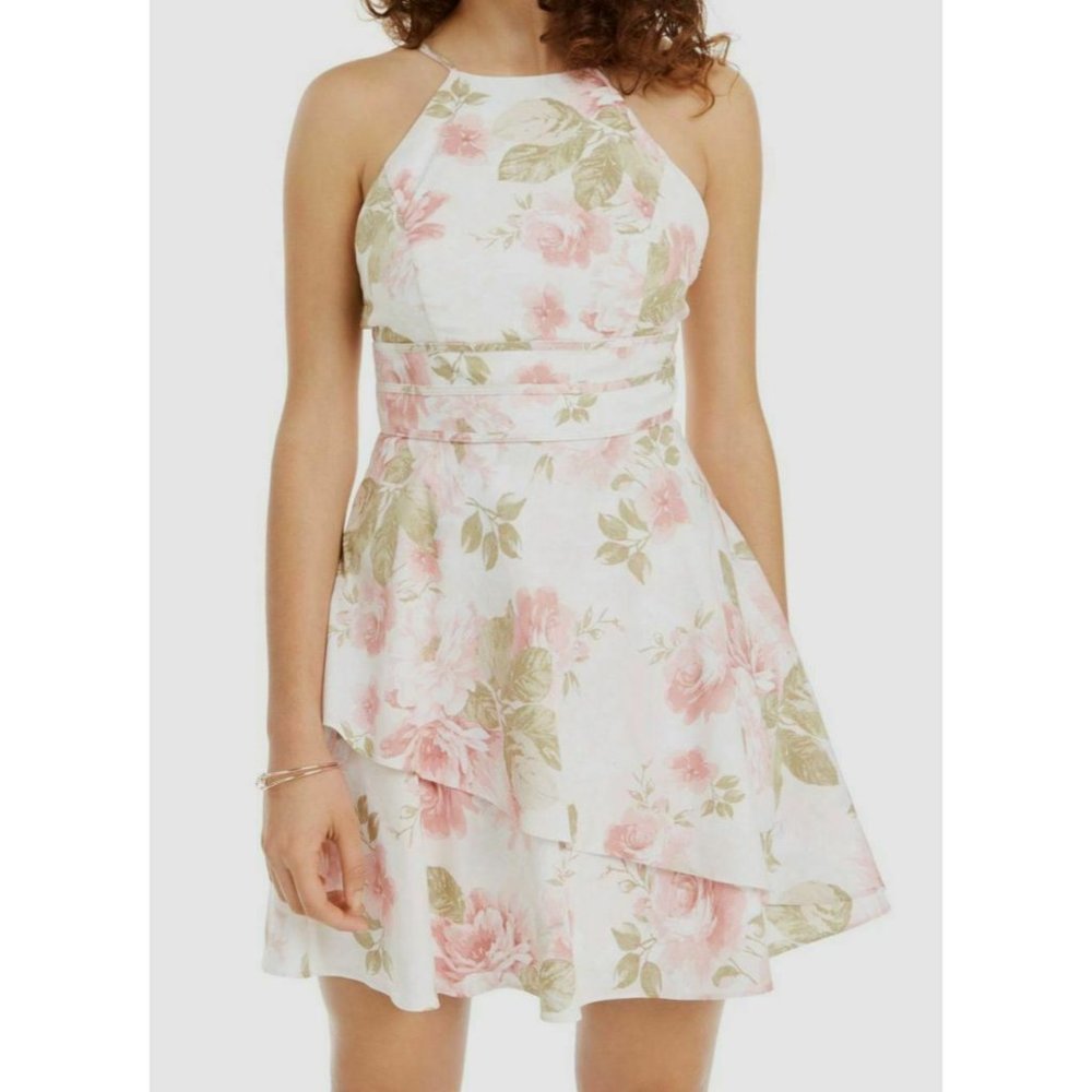 City Studio High Neck Pink Floral Mini Dress NWT